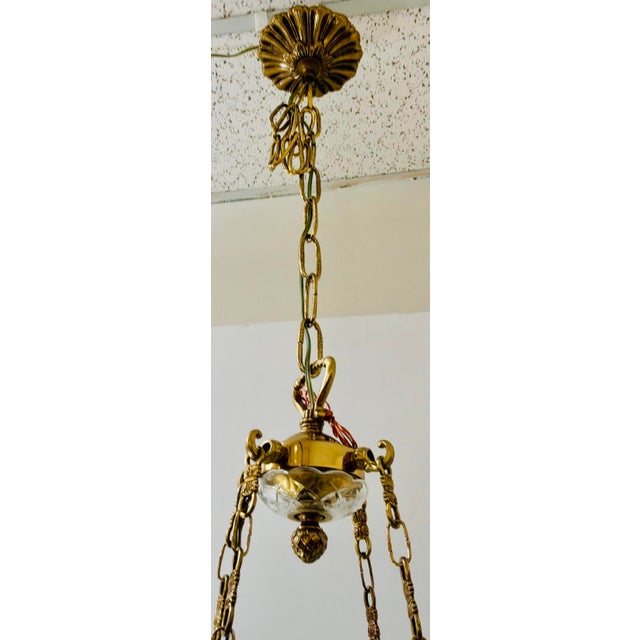 Original retail $3537, neoclassical Myran Allan Luxury Lighting Italian French Gold Bronze-Cast Petite Chandelier