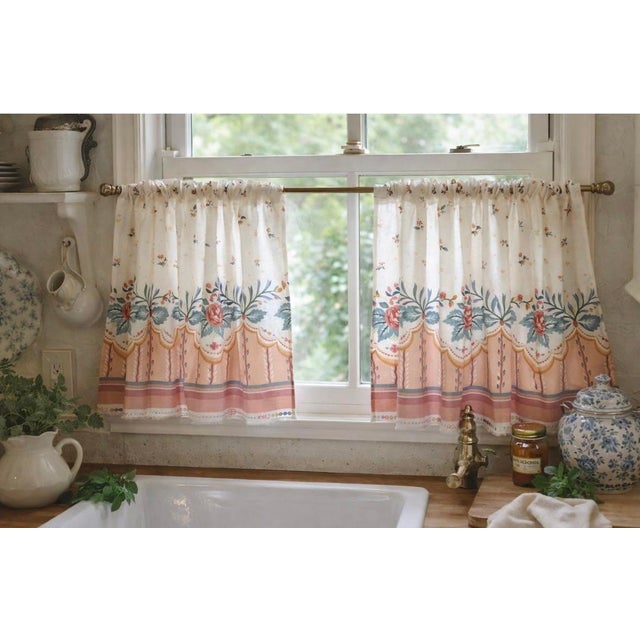 Vintage Country Fair Border Print Fabric Peachy Pink/ Blue For Sale - Image 9 of 9
