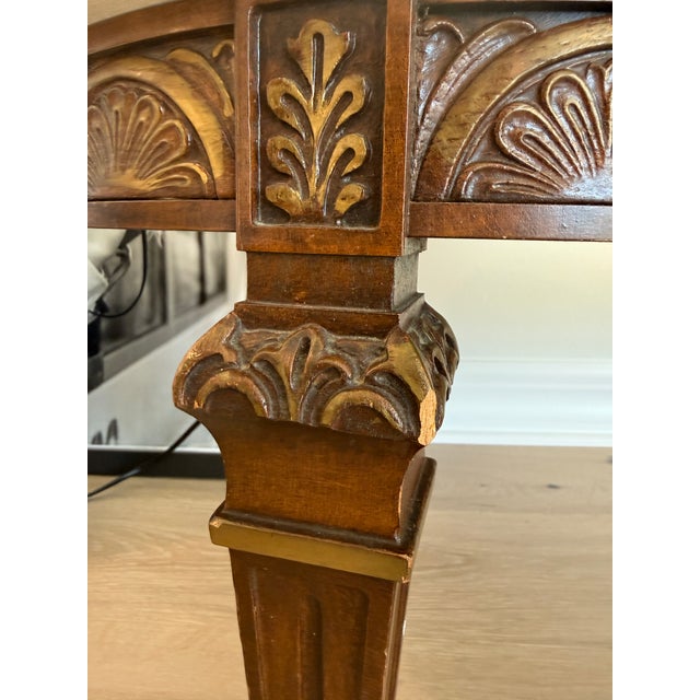 Vintage Neoclassical Three-Piece Marble Coffee Table With Hand-Carved Wood Base For Sale - Image 10 of 18