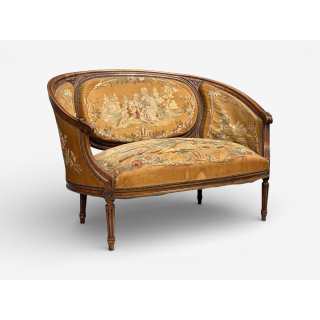 Wood Louis XVI Style, Salon Suite, Tapestry, Walnut, France, 20th C. For Sale - Image 7 of 15
