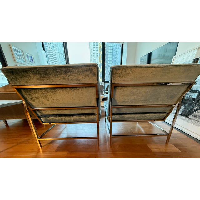 2020s Mitchell Gold + Bob Williams Major Chairs in Iridescent Aquamarine Velvet, Pair For Sale - Image 5 of 7