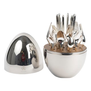 Vintage Silver-Plated Metal Dining Set for Six People, 2010s, Set of 24 For Sale