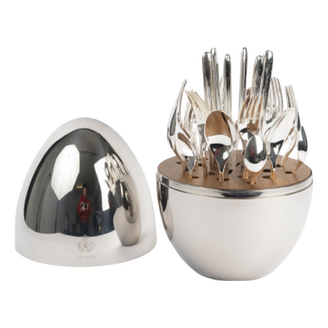 Vintage Silver-Plated Metal Dining Set for Six People, 2010s, Set of 24 For Sale