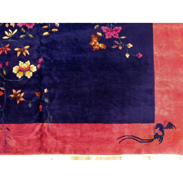 Antique Chinese Oriental Rug, in Room Size, W Open Field and Flowers For Sale - Image 4 of 9