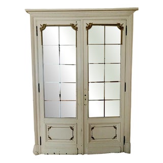 Double Haussmannian Door in Mirror and Patinated Fir For Sale