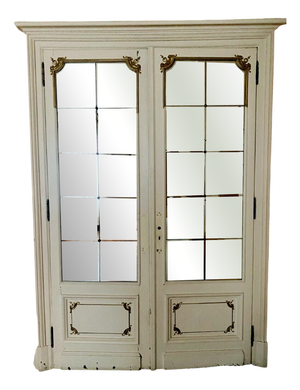 Double Haussmannian Door in Mirror and Patinated Fir