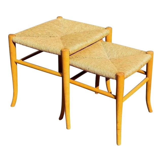Vintage Italian Rush Seat Nesting Stools After Gio Ponti - a Pair For Sale