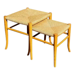 Vintage Italian Rush Seat Nesting Stools After Gio Ponti - a Pair