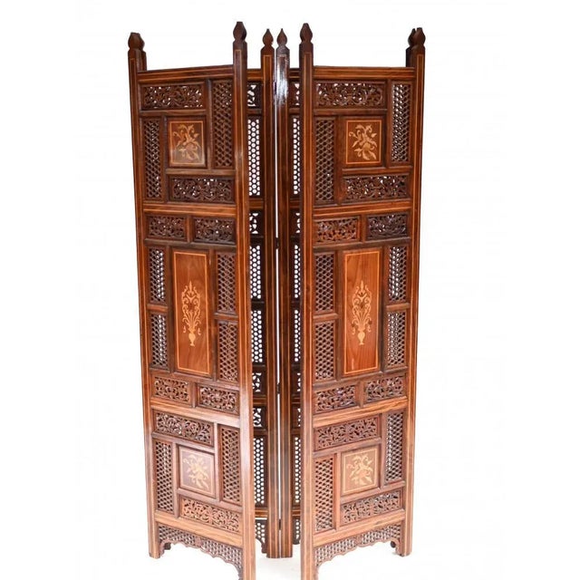 Damascan 4 Screen Panel Divider with Arabic Inlay For Sale - Image 6 of 7