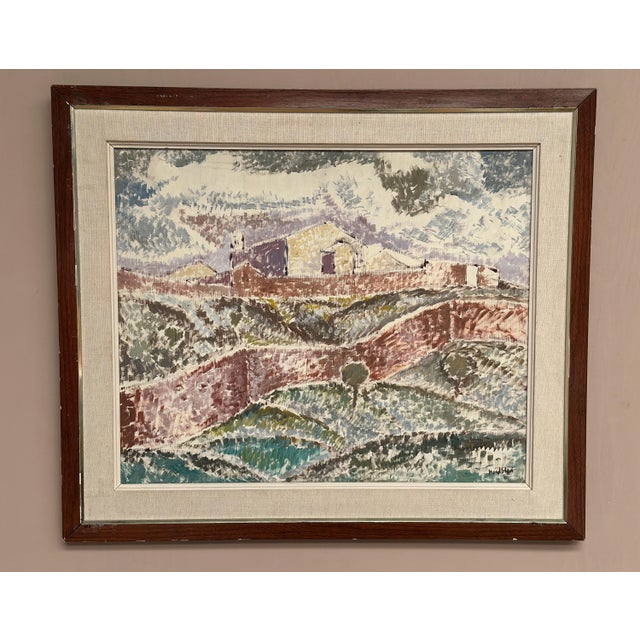 Original Oil on Canvas – “Landscape with Buildings” by Gösta Nordblad – Signed – Vintage & Framed – 76 × 65 cm (29.9" ×...