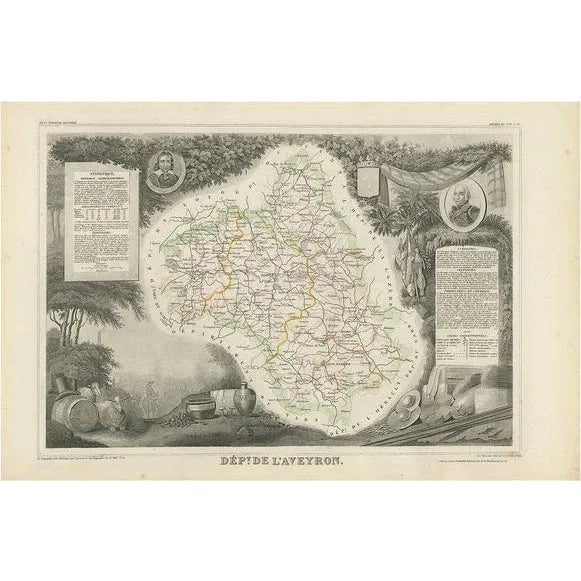Mid 19th Century Antique Map of Aveyron ‘France attributed to v. Levasseur, 1854 For Sale - Image 5 of 5