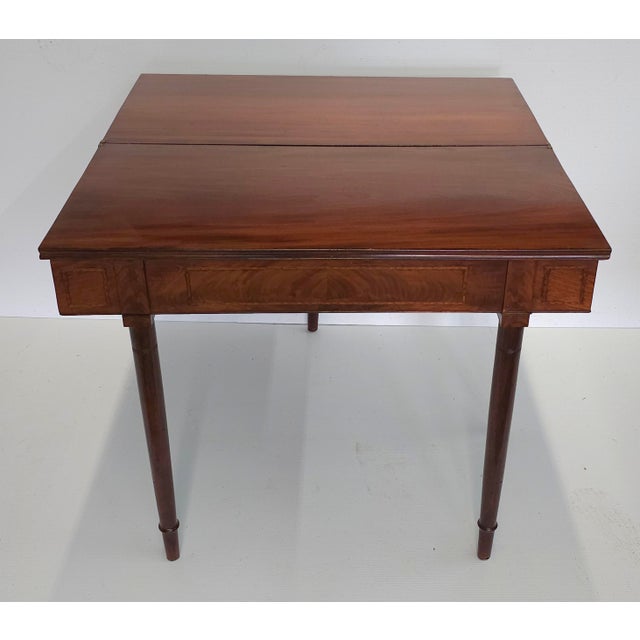 Brown Federal Mahogany Inlaid Fold Top Card Table Console Table For Sale - Image 8 of 12