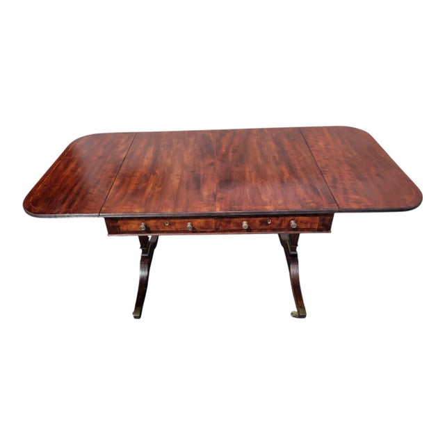 Early 19th C English Regency Plum Mahogany Drop Leaf Sofa Table Desk For Sale In Philadelphia - Image 6 of 15