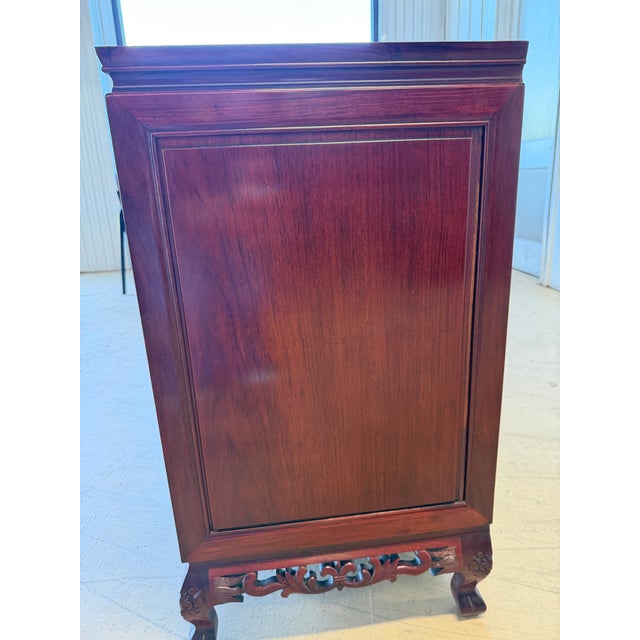 Vintage Chinese Carved Rosewood Dresser With Freestanding Floor Mirror – 2 Pieces For Sale - Image 6 of 18