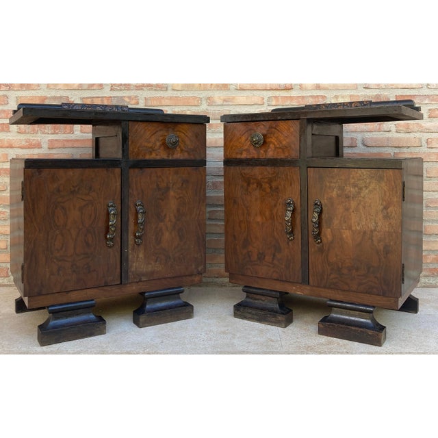 Mid 20th Century Art Deco Nightstands With Ebonized Base, A Pair For Sale - Image 17 of 18
