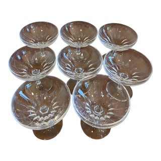 Vintage Josair German Etched Crystal Champagne Coupe Glasses – Set of 8 For Sale