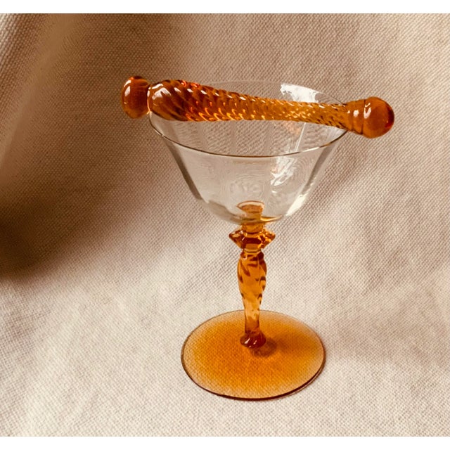 Art Deco 1930s Cambridge Glass Amber Cocktail Muddlers Pair - Art Deco Barware For Sale - Image 3 of 9
