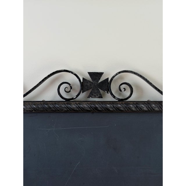 Gothic Vintage Spanish Revival Real Slate Chalkboard | Gothic Cross Wrought Iron Frame For Sale - Image 3 of 10
