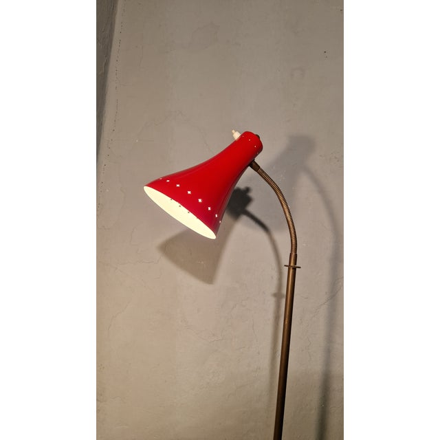 Gold Brass Reading Lamp with Red Cone and Handle, 1950s For Sale - Image 8 of 17