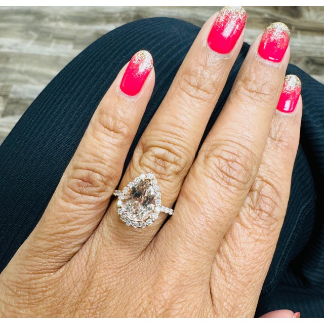 3.24 Carat Morganite Diamond Rose Gold Engagement Ring, Size 7 For Sale In Los Angeles - Image 6 of 6