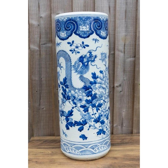 Large 19th Century Chinese Qing Blue and White Twin Dragon Porcelain Vase For Sale - Image 6 of 18