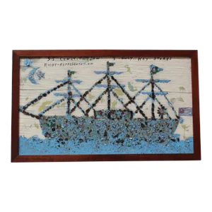Folk Art Uss Constitution Mixed Media Sea Glass Mosaic on Board
