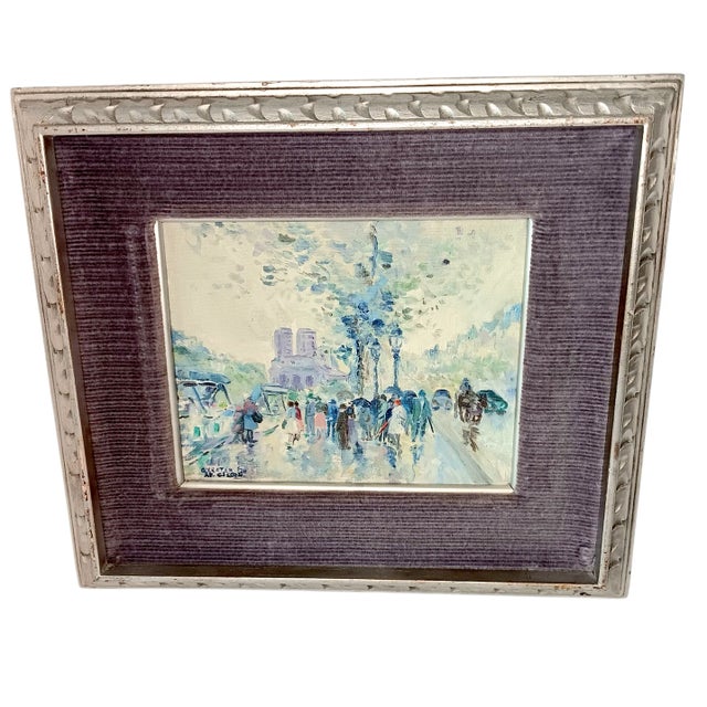VTG Street Scene #1 Impressonist Painting Purple Velvet Matt Silver Frame 1978 Approximately 16.5" x 14.5" Painting is...