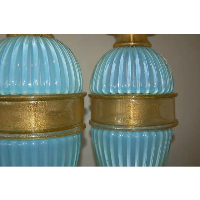 Metal Marbro Murano Blue Opaline Glass Lamps For Sale - Image 7 of 10
