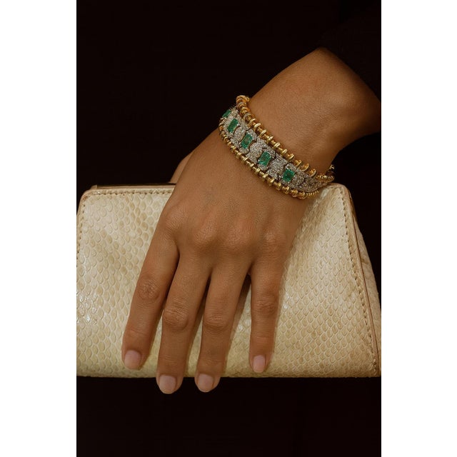 Bochic "Vintage Retro" Diamonds & Emeralds Bracelet Set In 18K Gold & Silver For Sale - Image 14 of 18