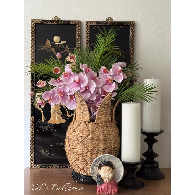 Here is a pair of timeless, classic large scale vintage candle holders in turned wood design by Pottery Barn. Intended for...