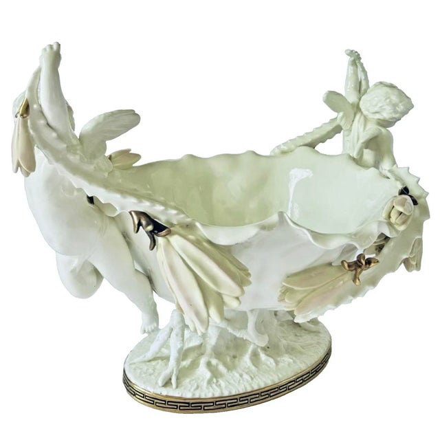 19th Century Moore Brothers English Porcelain Cactus Flower Double Cherub Centerpiece For Sale - Image 4 of 11