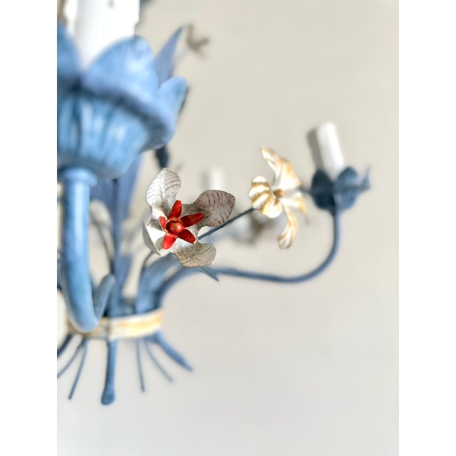 Vintage Floral Painted Steel Five-Light Chandelier from Lamparas Schuller, Spain, 1990s For Sale - Image 11 of 18