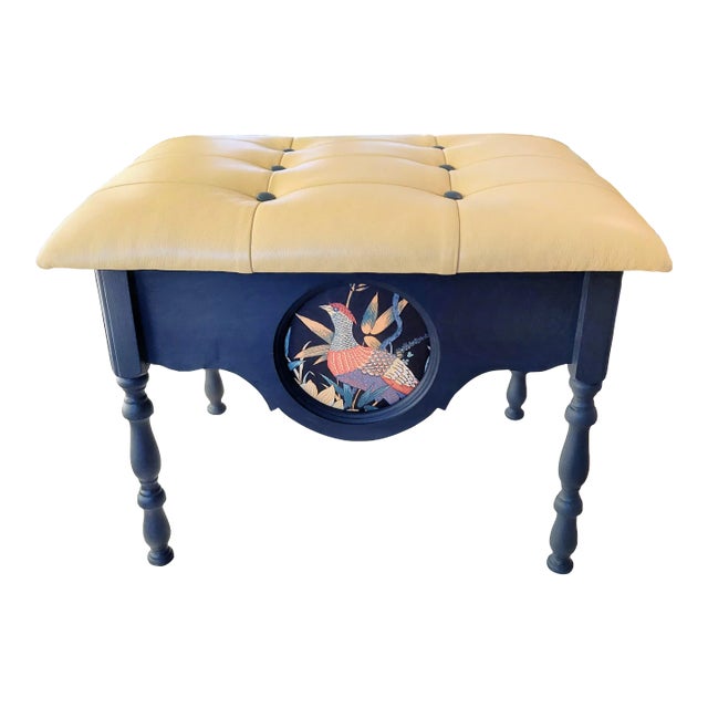 Art Nouveau Leather Topped Bench With Button Detail For Sale