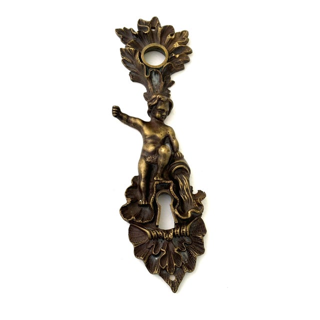 Vintage Bronze Key Hole Escutcheon Putto Pouring Water For Sale - Image 4 of 10