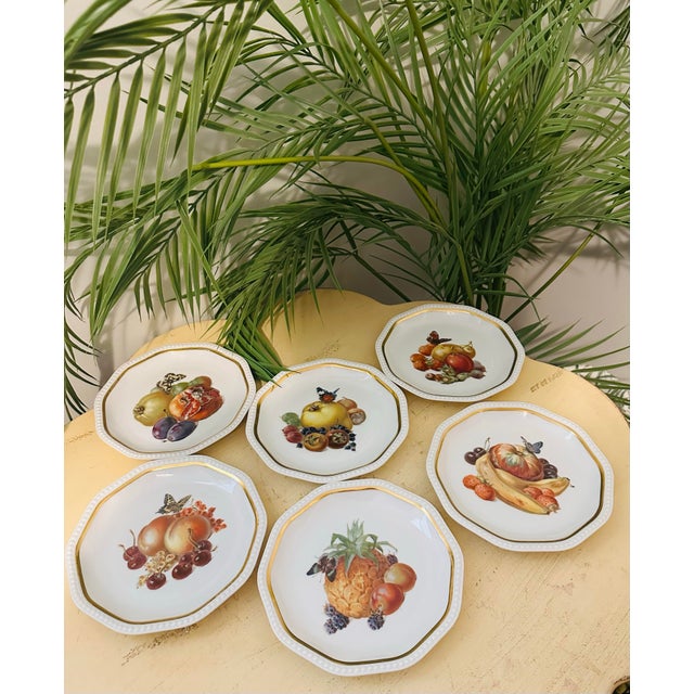 Amazing 1930s Rosenthal Six porcelain plates hand painted with fruits, butterflies and gold decoration. First factory...