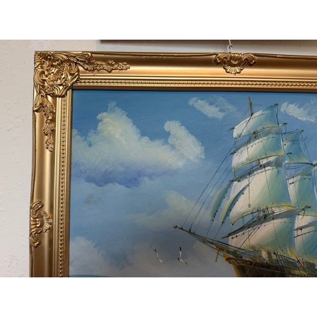 Vintage Sailing Ship Oil Painting Seascape Nautical Wall Art Ocean Maritime For Sale In Jacksonville, FL - Image 6 of 9