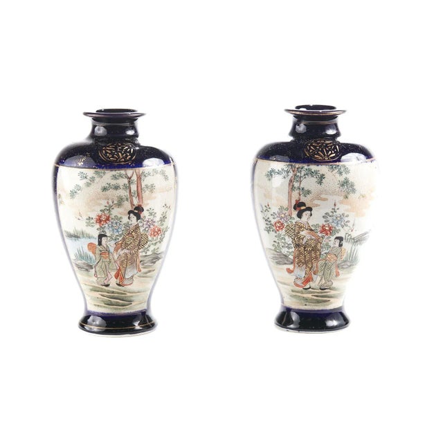 Paint Antique Satsuma Vases, Set of 2 For Sale - Image 7 of 8