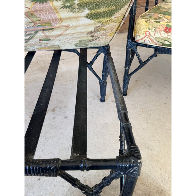 Ink Blue Vintage Coastal Chinoiserie Faux Bamboo Aluminum Modular Lounge Seating With Ottoman For Sale - Image 8 of 12