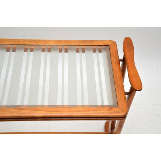 Vintage French Cherry Wood Glass Top Side Table, 1960s For Sale - Image 6 of 9