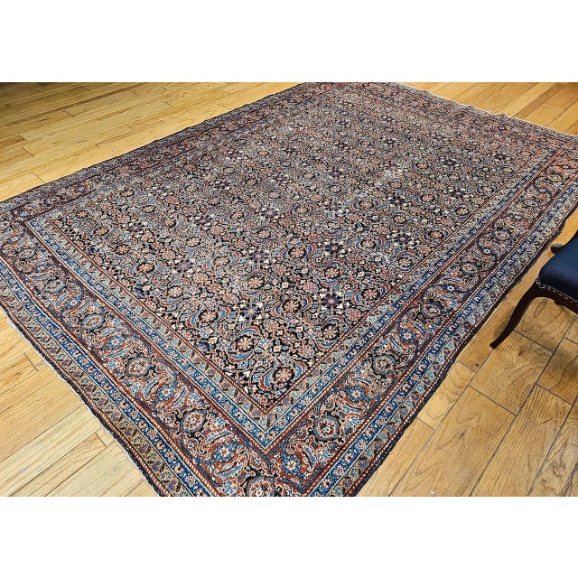Persian Antique Persian Tabriz Rug, Hand-Knotted Wool, Allover Herati Geometric Pattern, Ivory & Blue, 8x12 For Sale - Image 3 of 12