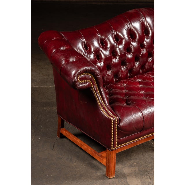 Vintage Chippendale-Style Camelback Chesterfield Leather Sofa in Oxblood For Sale In Chicago - Image 6 of 13