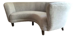 Danish Curved Banana Sofa in Cream Alpaca Upholstery, 1950s