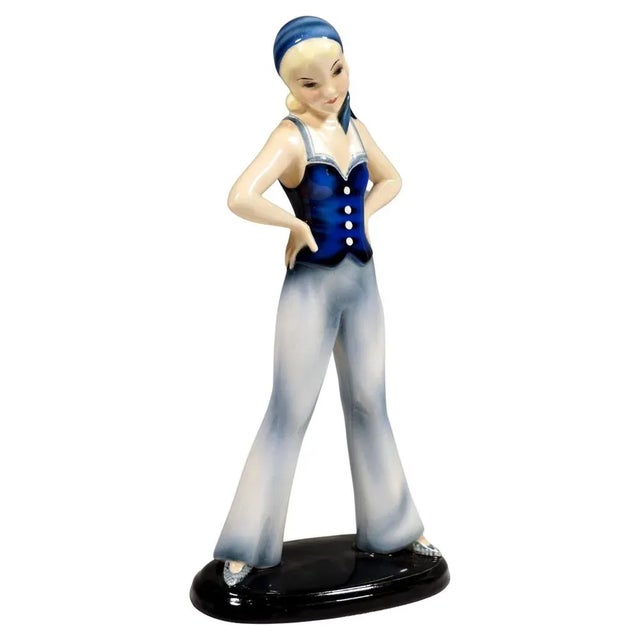 Goldscheider Vienna Sailor Girl in Flared Pants by Stephan Dakon, 1930s For Sale - Image 6 of 6