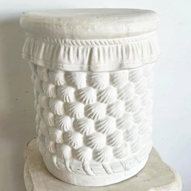 White Coastal Cast Ceramic Sculpted Seashell Side Table/Pedestal For Sale - Image 8 of 8