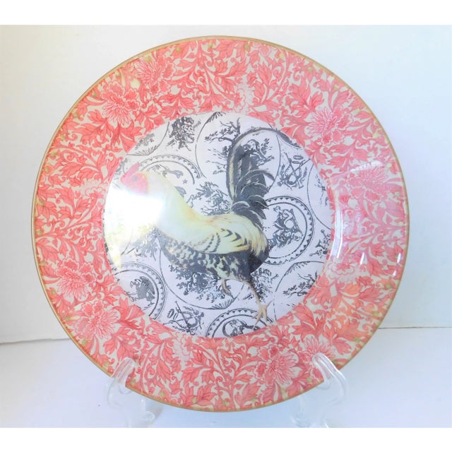 Late 20th Century Decorative Plate, French Decoupage Rooster With Floral Border For Sale - Image 12 of 13