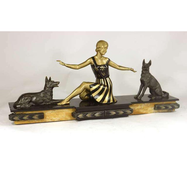 Ornamental & Decorative Materials Art Deco Patinated Bronze Sculpture of Lovely Seated Lady With German Shepherds For Sale - Image 7 of 7
