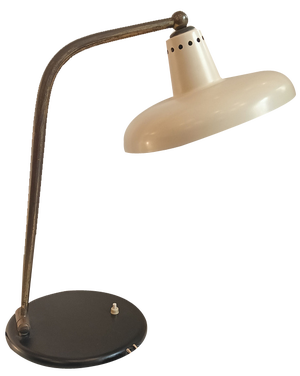 Large Desk Lamp in Brass and White Steel, Italy, 1950s