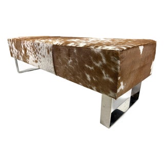 Modern Natural Cowhide Upholstered Bench For Sale