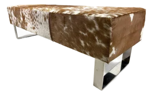 Modern Natural Cowhide Upholstered Bench