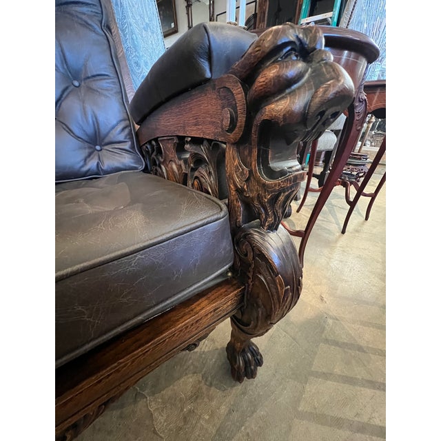 Early 20th Century Ornately Carved Quarter Sawn Oak Throne Chair For Sale In Los Angeles - Image 6 of 9